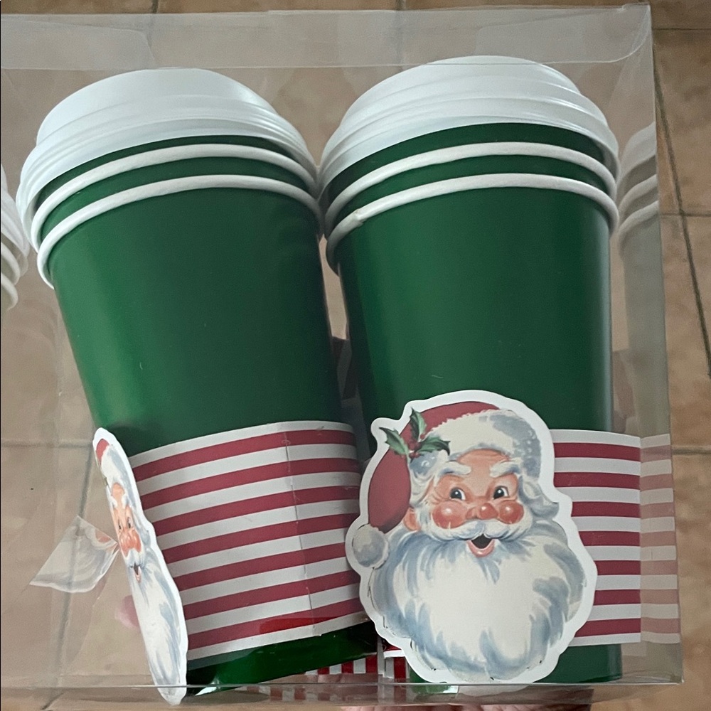 Festive Green Christmas Party Cups with Santa Design